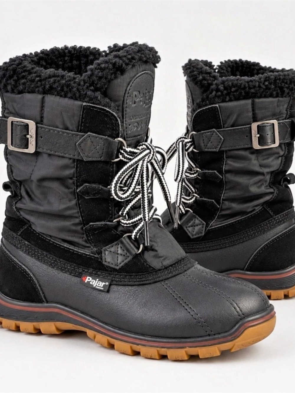 Pajar Waterproof Winter Snow Boots Black Leather Faux Fur Size 8–8.5 EU 39